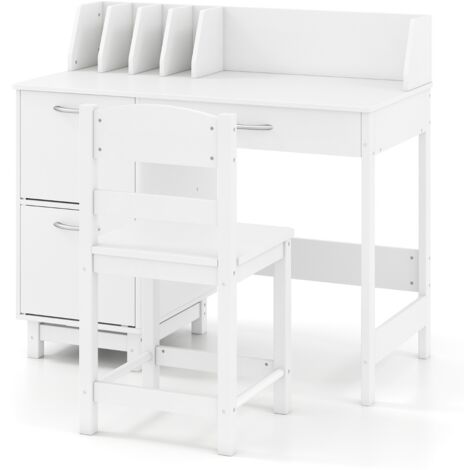 Postazione di lavoro per studenti in legno con divisori per libri, Scrivania per bambini con sedia per bambini 3+ anni Bianco
