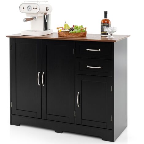 COSTWAY Mobiletto Bagno Salvaspazio 60 x 30 x 113 cm, Credenza Soggiorno con Ante, 2 Cassetti e Ripiano Regolabile, Armadietto da Cucina per Sala da Pranzo e Lavanderia (Marrone