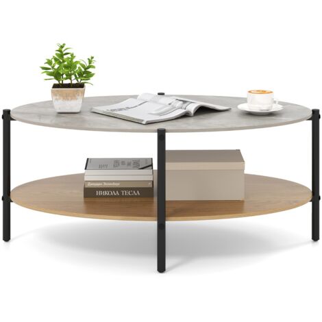 GIANTEX Tavolino Da Caffè Ovale In Legno Massello E Vetro Con Ripiano Rattan – 102x56x47 Cm – Marrone