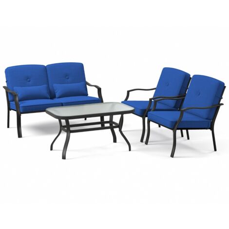 Set mobili giardino 4 pezzi bistro patio cuscini tavolino vetro temperato (1/5)