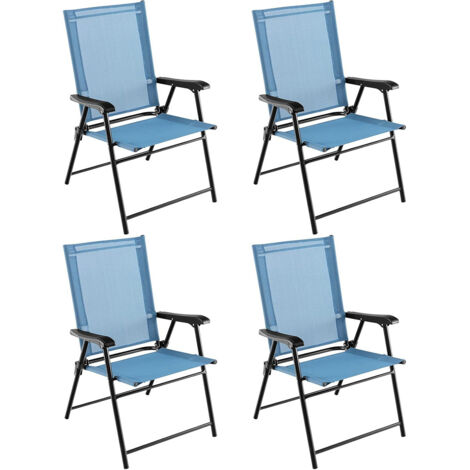 Set di 4 sedie pieghevoli da giardino con braccioli e struttura in metallo, Sedie portatili da esterno Blu (1/5)