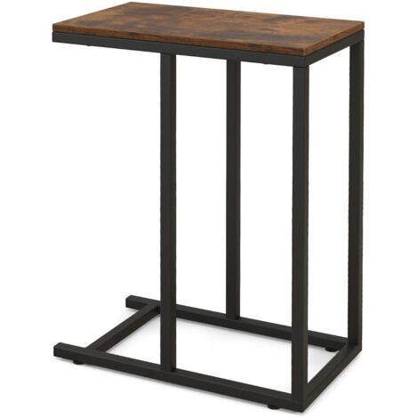 Tavolino a forma di C per divano e letto, Tavolino da soggiorno altezza 64cm con struttura in metallo Marrone Rustico (1/5)