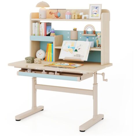 Tavolo da studio regolabile in altezza con piano inclinabile mensole, Scrivania per bambini con libreria e cassetto Blu (1/5)