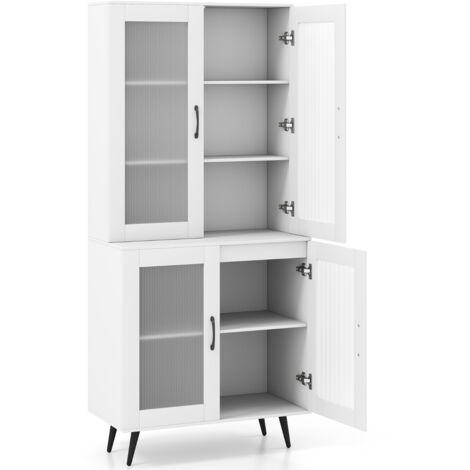 Credenza madia autonoma gambe metallo sala pranzo soggiorno armadio dispensa cucina 1785cm 4 ante trasparenti Bianco (1/5)