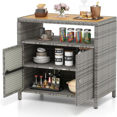Armadietto portaoggetti rattan 2 ante credenza vimini piscina terrazza patio Grigio
