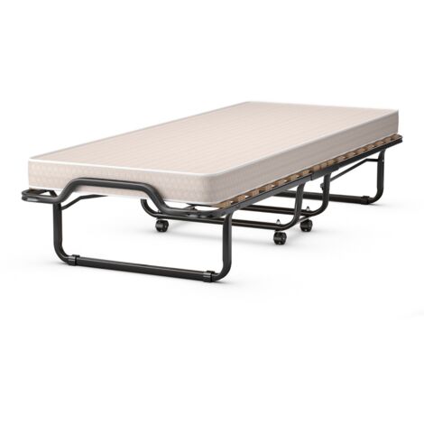 Letto brandina con materasso in memory foam struttura resistente 4 ruote girevoli, Lettino pieghevole per casa Beige (1/5)