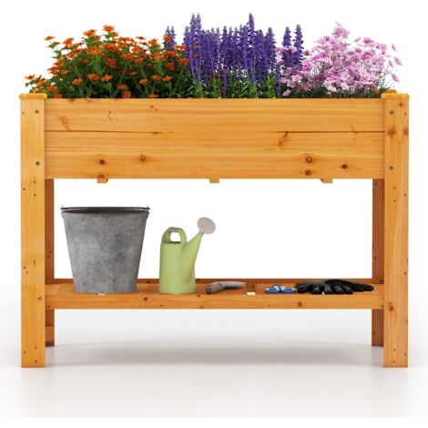 Aiuola da giardino in legno rialzata, Fioriera con gambe e ripiano contenitore per erbe Marrone (1/5)