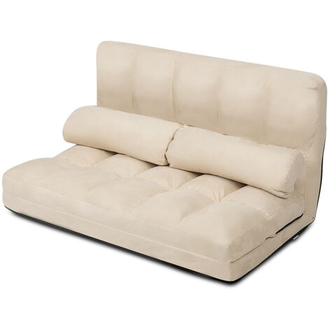 Divano letto pieghevole in 6 posizioni e rivestimento delicato sulla pelle, Divano da terra regolabile Beige