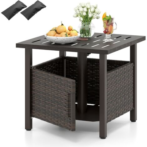 Elesuli Tavolino Da Esterno In Vimini PE Intrecciato - Quadrato 45,7 Cm, Con Piano In Vetro, Struttura In Acciaio, Contenitore Per Giardino, Patio, Balcone, Colore Marrone - 4