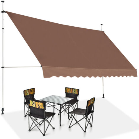 Tenda da sole telescopica e retrattile ai raggi UV impermeabile con manovella, Tenda parasole resistente 350x125cm Marrone (1/5)