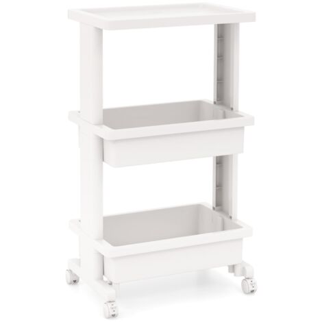 Carrello a 3 piani con piano d'appoggio e ruote bloccabili Bianco (1/5)