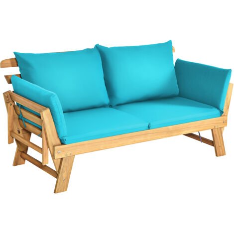 Divano letto convertibile in legno d'acacia con braccioli regolabili cuscini, Chaise longue da esterno Verde chiaro (1/5)
