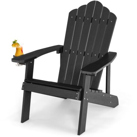 Sedia adirondack esterno portabicchieri resistente intemperie cortile portata 170kg Nera (1/5)