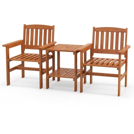 Set da tavolo e sedie per patio 3 pezzi, Set da seduta da esterno in legno con tavolo e foro per ombrellone 62,5x60x88cm (1/5)