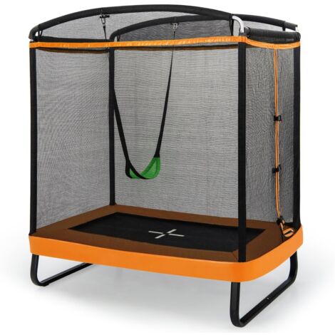 Trampolino rettangolare per bambini con altalena rete di sicurezza, Trampolino elastico da esterno da 190cm Arancione (1/5)
