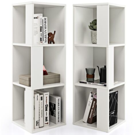 Libreria indipendente a 3 livelli con 6 scomparti, Scaffale in legno espositivo asimmetrico Bianco (1/5)