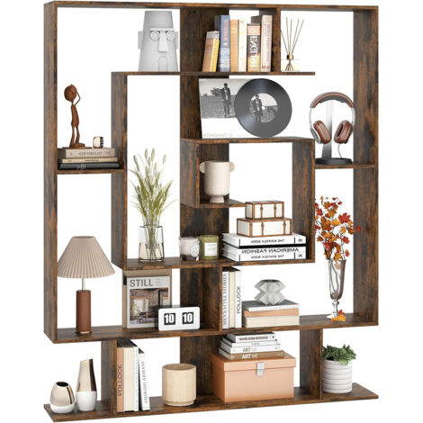 Libreria 7 ripiani scaffale geometrico 2 kit antiribaltamento organizzatore libri pavimento Marrone Rustico (1/5)