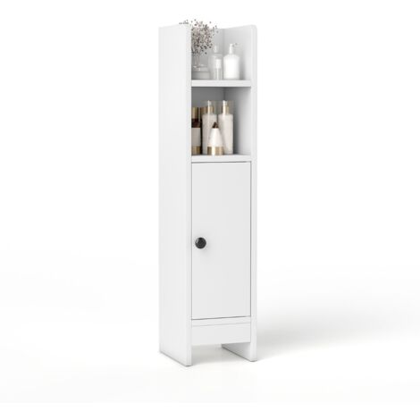 Piccolo mobile da terra per angoli con porta e ripiani regolabili, Ripostiglio da bagno per porta carta igienica Bianco