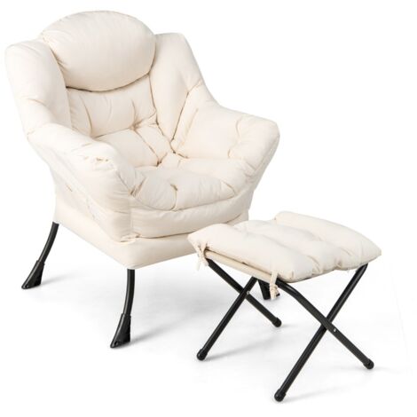 Poltrona pigra con cuscino braccioli tasca laterale poggiapiedi, Poltrona da lettura moderna Beige (1/5)