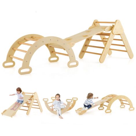 Set 3 giocattoli da arrampicata per bambini 1+ anni con triangolo arco salita, Set di arrampicata Naturale