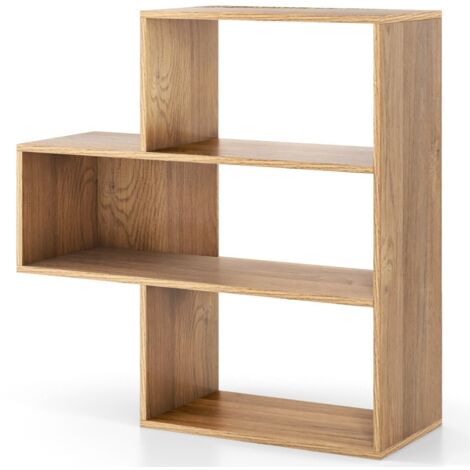Libreria angolare autoportante per soggiorno studio ufficio, Libreria convessa a 3 ripiani da esposizione Naturale (1/5)