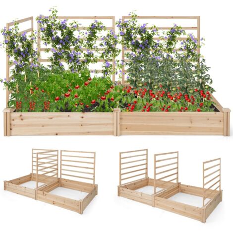 Fioriere Letto rialzato da giardino con 2 cassoni per piantare e 3 tralicci, Aiuola rialzata da giardino in legno Naturale (1/5)