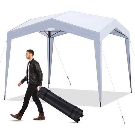 Tenda a gazebo 302 x 302 cm pop-up con borsa con ruote ripiegabile per esterno, Tenda a gazebo rifugio da spiaggia Bianco (1/5)