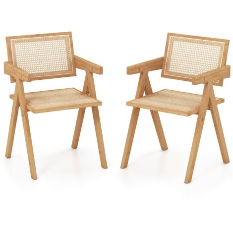 Set 2 Sedie rattan telaio naturale bambù schienale braccioli Sedie pranzo stile mid-century Naturale (1/5)