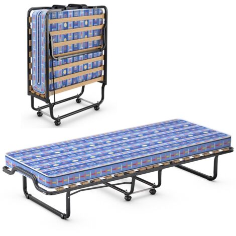 Letto brandina con materasso in memory foam struttura resistente 4 ruote girevoli, Lettino pieghevole per casa Blu (1/5)
