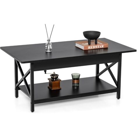 Tavolino da caffè industriale con ripiano e struttura in metallo, Tavolino da cocktail a 2 livelli Nero (1/5)