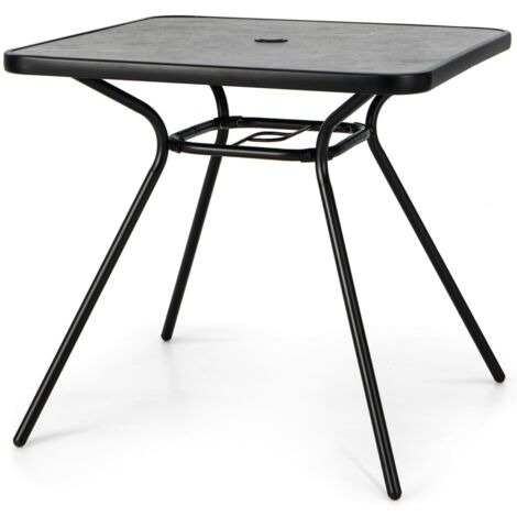 Tavolo da esterno 4 posti con foro per ombrellone 42 mm telaio in metallo, Tavolo da giardino 80x80cm Grigio (1/5)