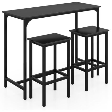 Set da pranzo 3 pezzi con tavolo industriale alto 120 cm, 2 sgabelli da bar e sedie per spazi piccoli Nero