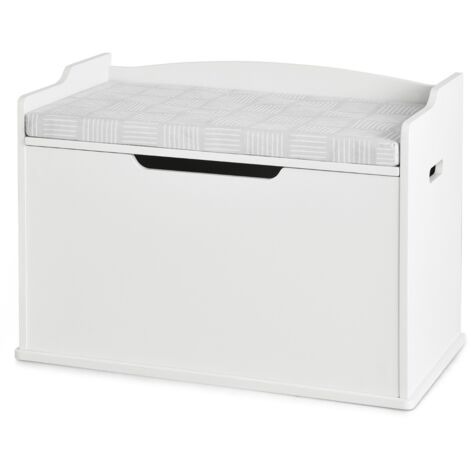 Cassa per giocattoli con 2 cerniere di sicurezza, Cassa con coperchio sollevabile Bianco (1/5)