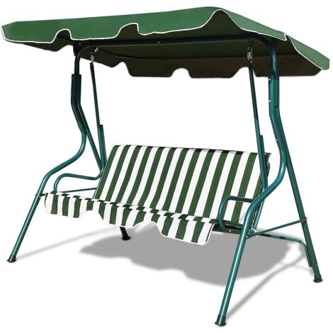 Dondolo a tre posti da giardino con oscurante e telaio in acciaio 172x154x110cm Verde e bianco (1/5)