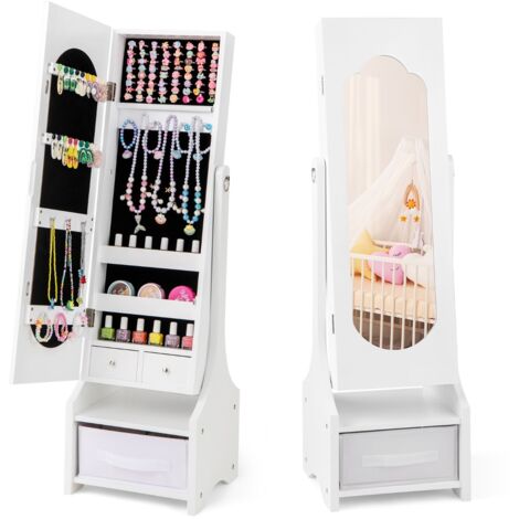 Armadio portagioie per bambine regalo compleanno natale ragazze Specchio da toilette bambini ganci ripiani cassetti Bianco