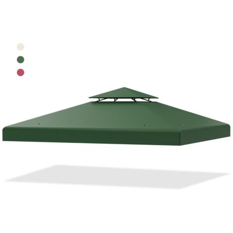 Copertura di ricambio per gazebo a 2 livelli da 300x300cm, Tettoia con fibbie in alluminio e chiusure a strappo Verde scuro (1/5)