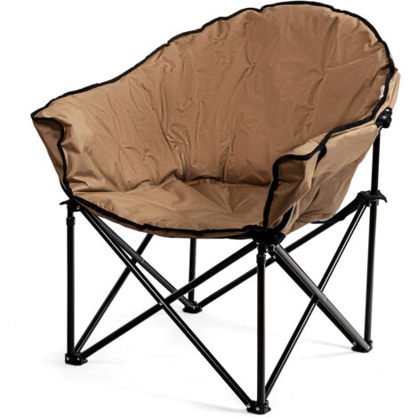 Sedia pieghevole da campeggio, Sedia rotonda con cuscino porta bicchiere e borsa di trasporto Marrone (1/5)