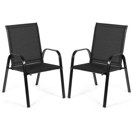 Sedie giardino patio braccioli curvi tessuto facile asciugare telaio metallo Sedie bistrot Nero
