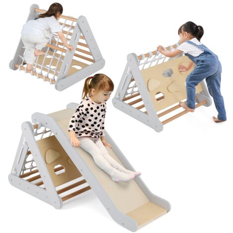 Palestra Montessori 9-in-1 Per Bambini: Scivolo E Altalena In Legno | Set Arrampicata Indoor Con Rampino E Rete