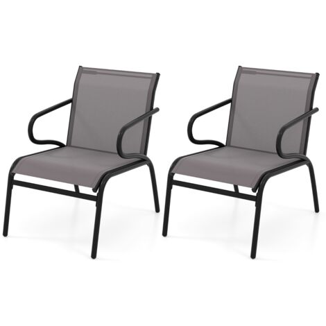 Sedie bistro moderne esterno braccioli piscina metallo Set sedie patio 2 tessuto traspirante struttura Grigio (1/5)