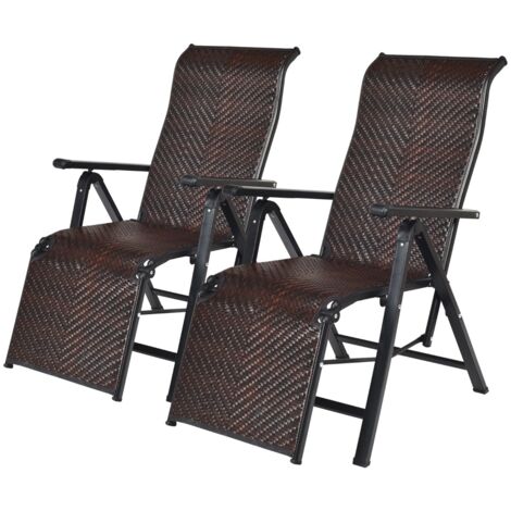 2 sedie pieghevoli e reclinabili in rattan con schienale regolabile, Sedia a sdraio da esterno con braccioli (1/5)
