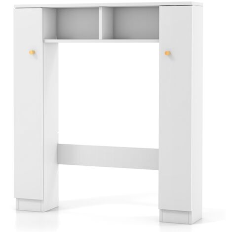Scaffale sopra WC con doppia anta 2 scomparti aperti e 4 ripiani regolabili, Mobile a ponte per bagno Bianco