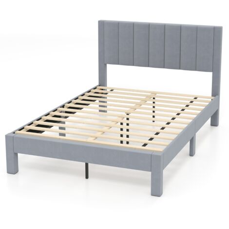 Struttura letto matrimoniale 200x140 CM con testiera in velluto morbido e supporto doghe, Letto piattaforma imbottito Grigio (1/5)