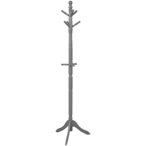 Attaccapanni ad albero in legno di gomma con 9 ganci, Appendiabiti da ingresso altezza regolabile50x50x175cm Grigio (1/5)