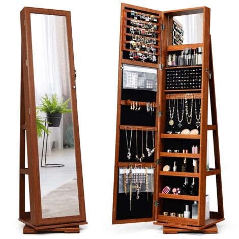 Armadio portagioielli girevole a 360° con specchio, Organizer gioielli 2 in 1 a figura intera, Marrone (1/5)