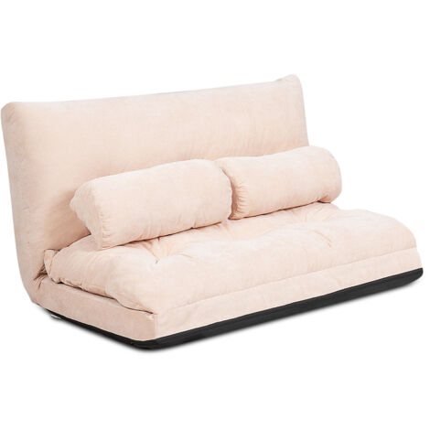 Divano da terra regolabile in 6 posizioni con 2 cuscini, Divano letto durevole e stabile con fodera in camoscio Beige (1/5)
