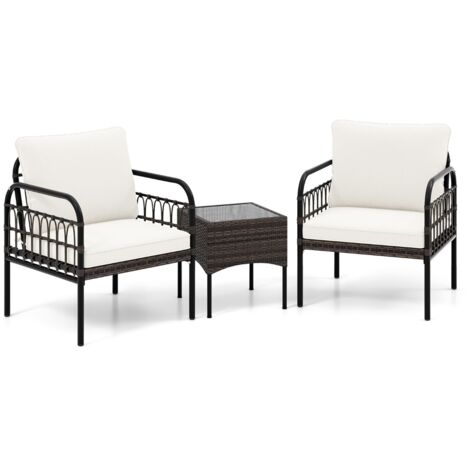 Set mobili da giardino in rattan 3 pezzi, Sedie poltroncine imbottite ...
