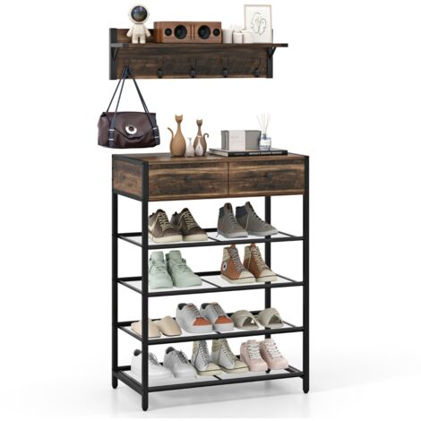 Set appendiabiti con scarpiera a 5 ripiani con appendiabiti da muro, Mobili per camera da letto Marrone (1/5)