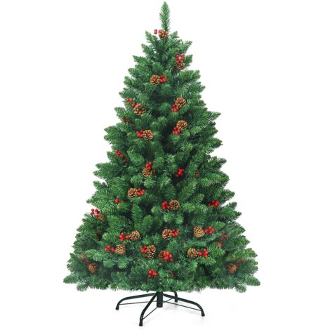 Albero di Natale 135cm con 516 rami abete artificiale base metallica resistente e pigne decorative (1/5)