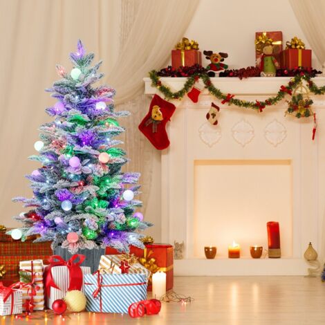 Albero Di Natale Sottile Innevato 1,2m Con 455 Punte E 19 Pigne - Artificiale Con Base In Acciaio
